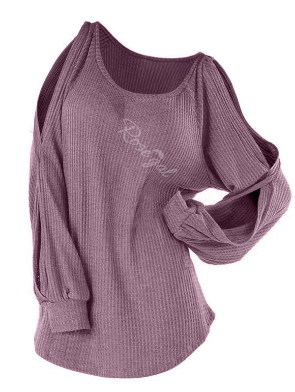 

Plus Size Split Raglan Sleeve Tunic Knitwear, Pale violet red