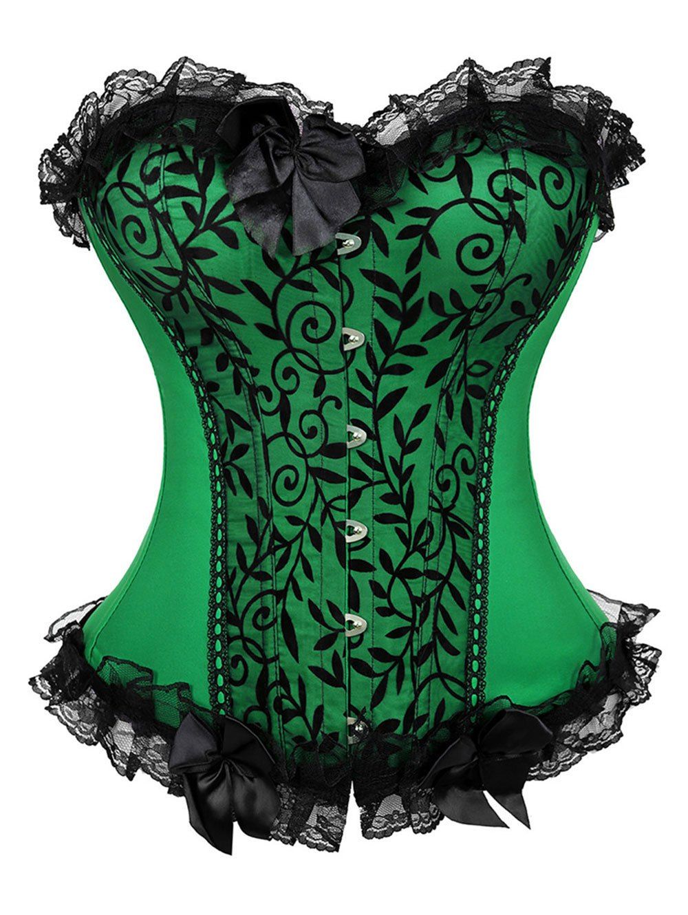 

Plus Size Lace Trim Bowknot Leaf Bustier Corset, Algae green