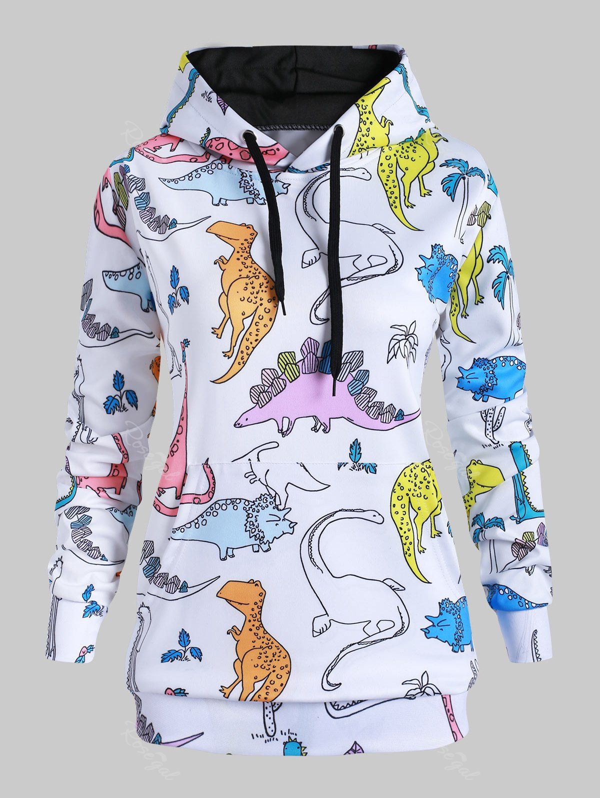 

Drawstring Front Pocket Dinosaurs Print Plus Size Hoodie, Multi-a