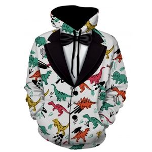 

Dinosaur Cartoon Print Hoodie, White