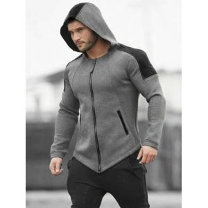 

Color-blocking Zip Up Pocket Hoodie, Ash gray