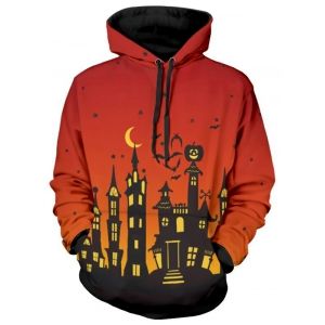 

Halloween Castle Moon Pumpkin Print Pullover Hoodie, Multi