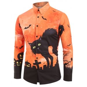 

Halloween Cat Bat Print Long Sleeves Shirt, Multi