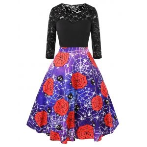 

Plus Size Halloween Galaxy Spider Web Vintage Party Dress, Black