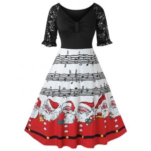 

Plus Size Christmas Printed High Wasit Plunge Dress, Multi