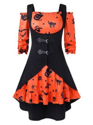 Plus Size A Line Off The Shoulder Halloween Vintage Dress with Solid Vest