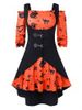 Robe d'Halloween Ligne A Vintage à Epaule Dénudée de Grande Taille avec Gilet en Couleur Unie - Orange 1X