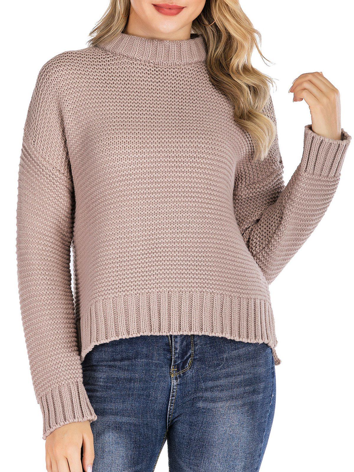 

Chunky Mock Neck Drop Shoulder Sweater, Khaki rose