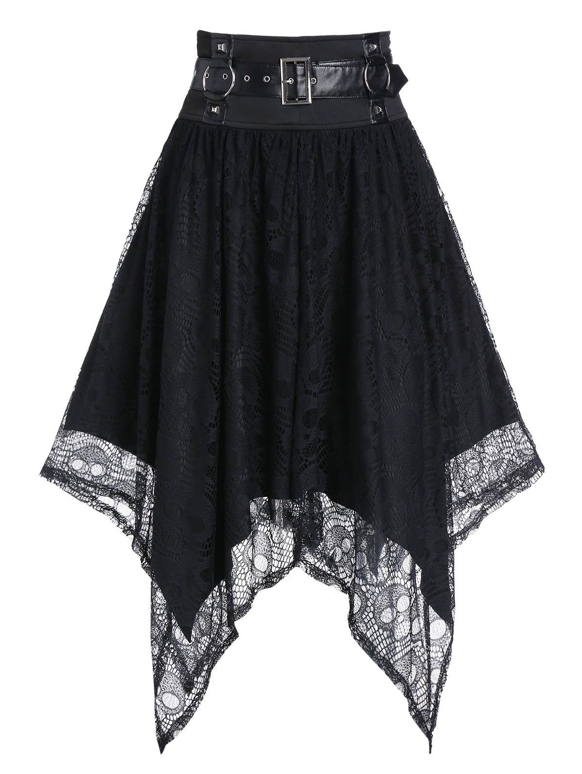 

Harness Insert Halloween Skull Pattern Lace Handkerchief Gothic Skirt, Black