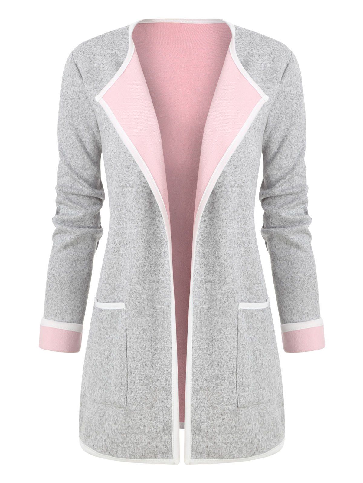 

Cuffed Sleeves Heathered Pokcets Cardigan, Pink