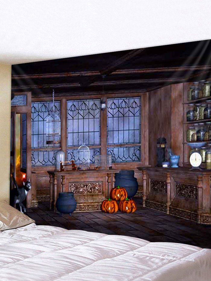 

Halloween Pumpkin Room Digital Print Wall Tapestry, Multi-a