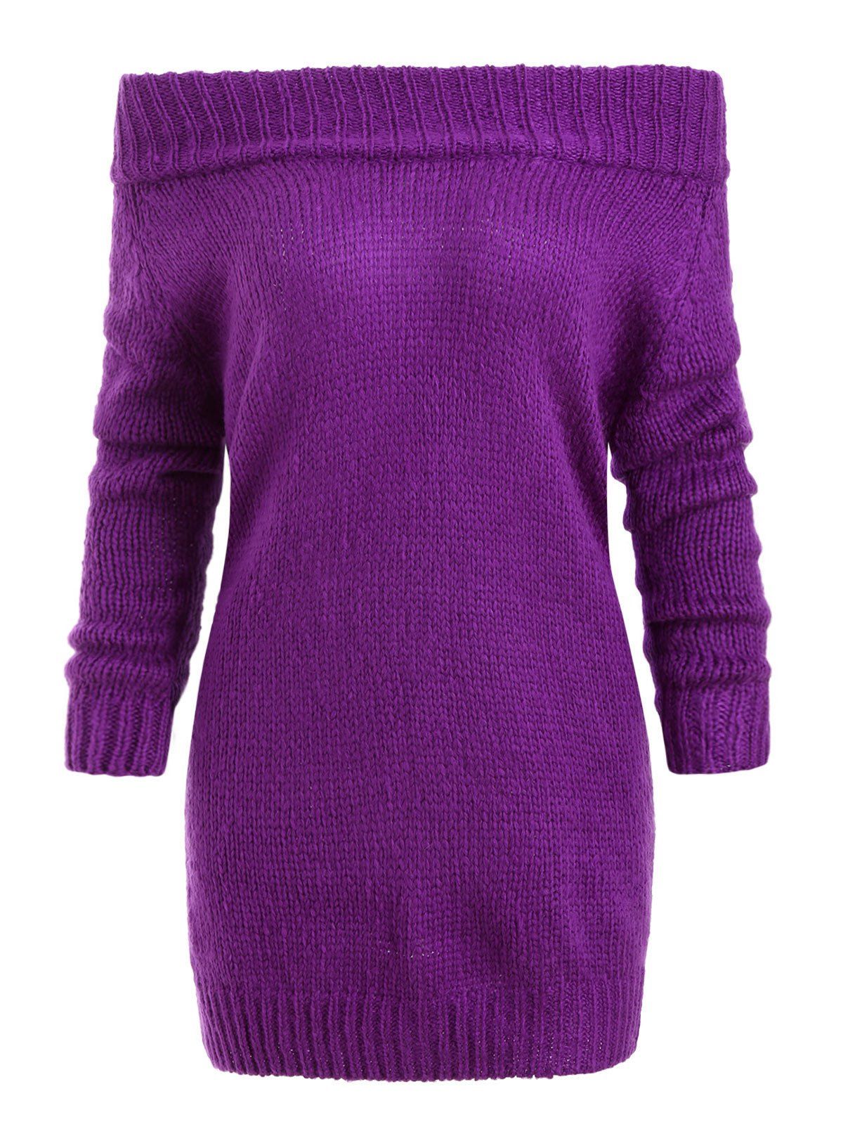 

Off Shoulder Longline Jumper Sweater, Violet