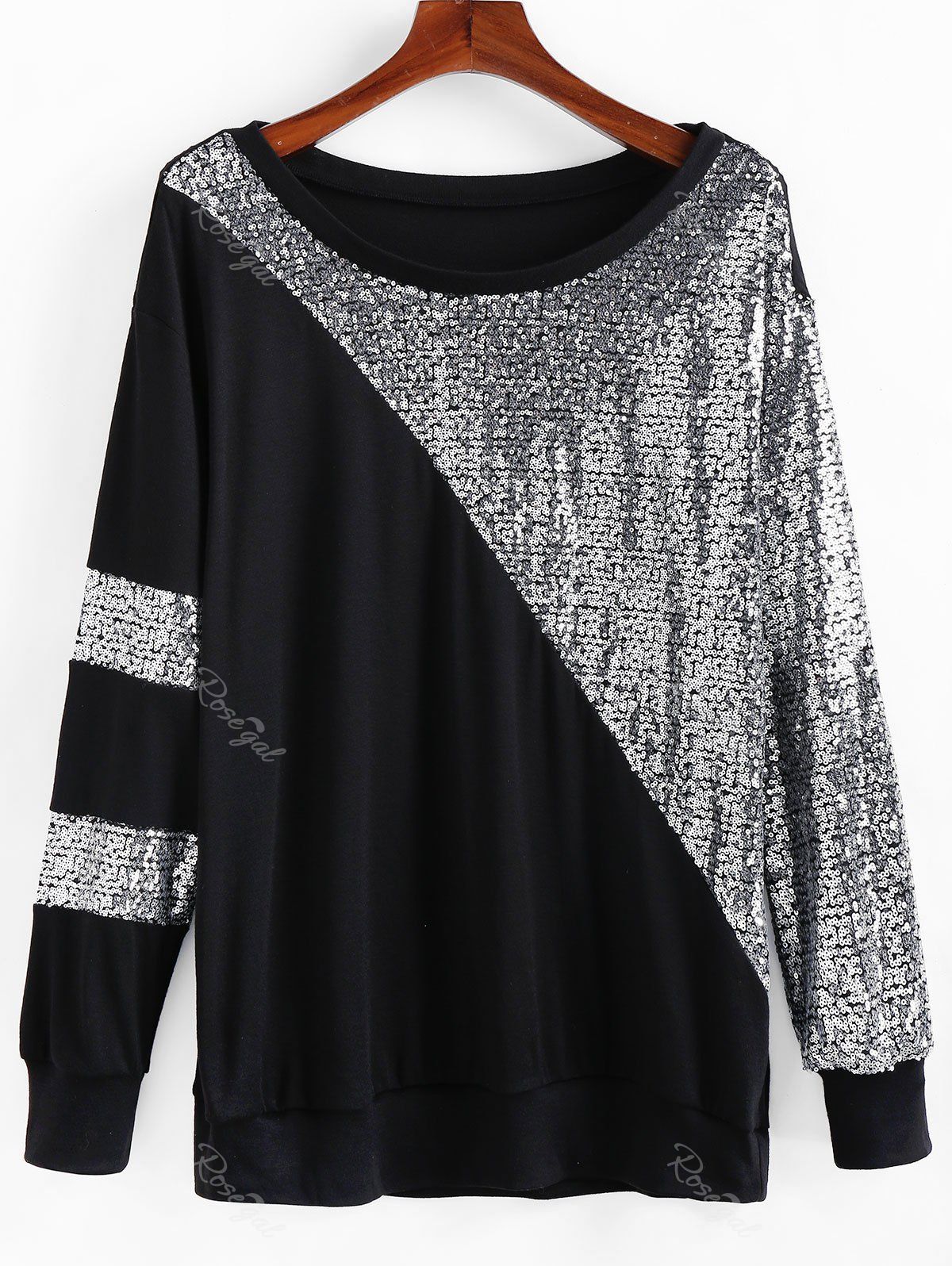 

Plus Size Glitter Sequined Two Tone Drop Shoulder Sweatshirt, Multi