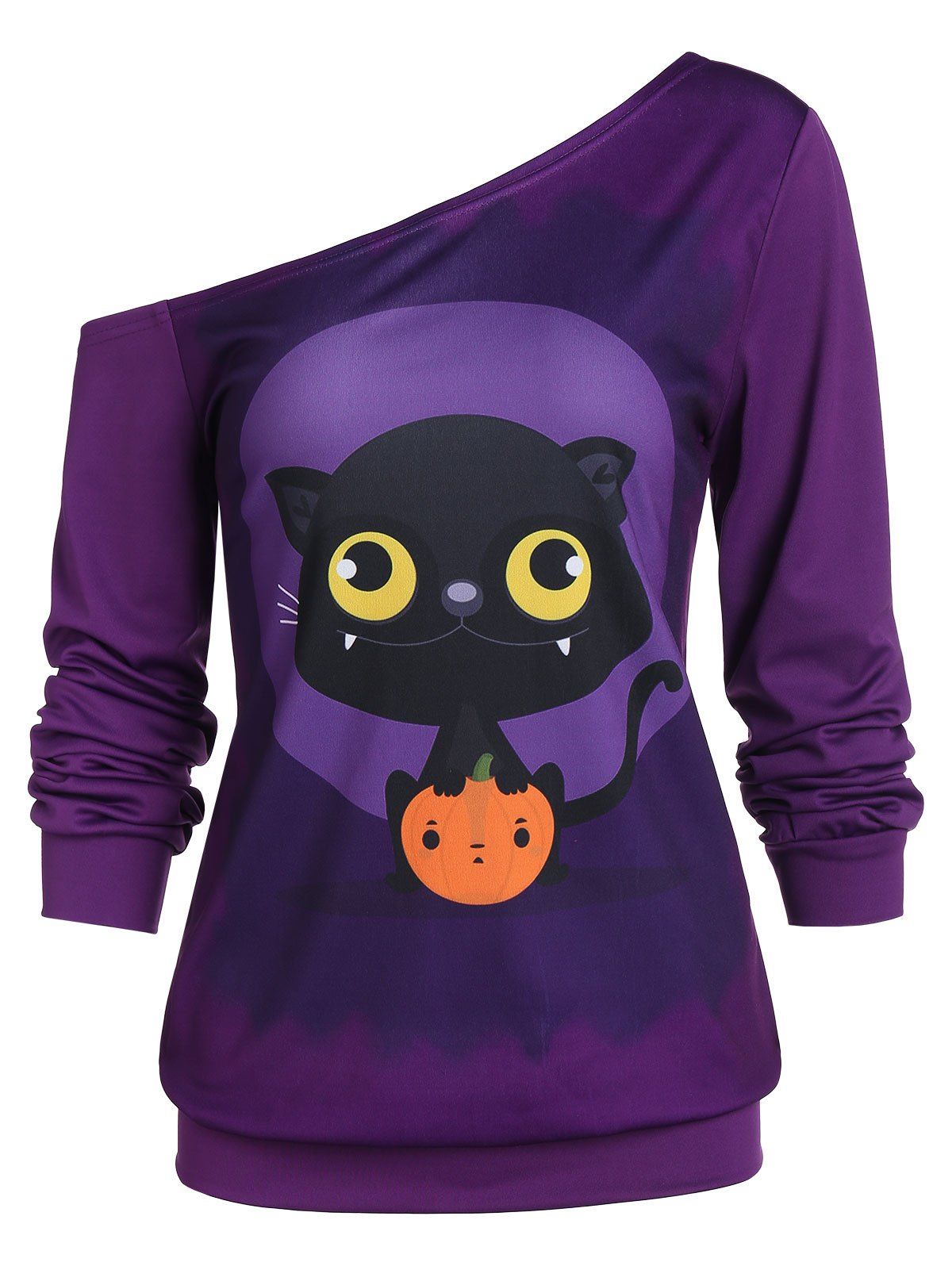 

Tunic Animal Print Skew Collar Sweatshirt, Dark orchid