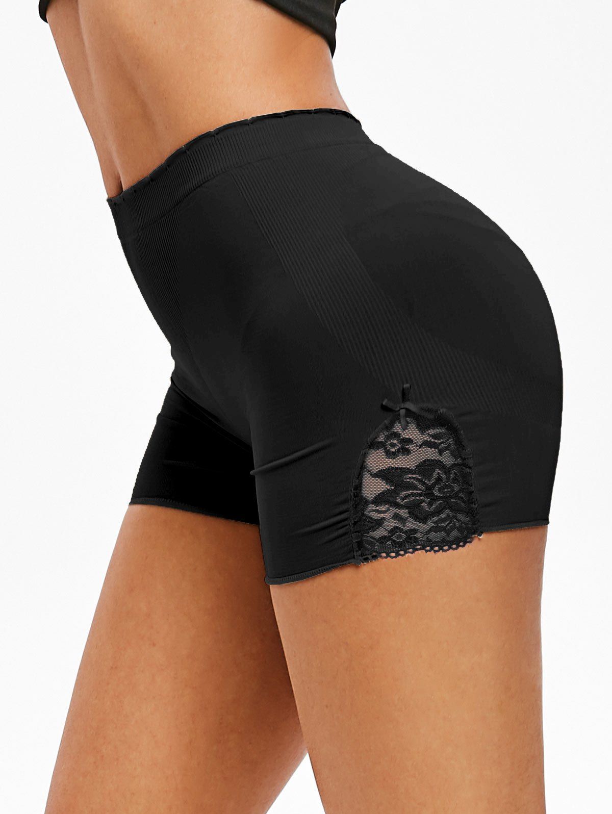 

Lace Insert Bowknot Slip Shorts, Black