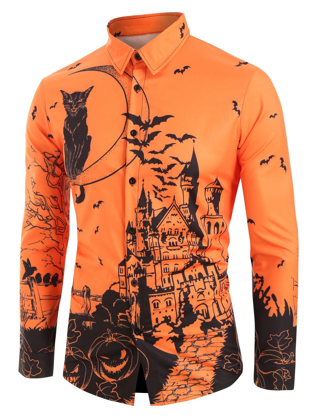 

Cat Pumpkin Print Long Sleeves Shirt, Multi