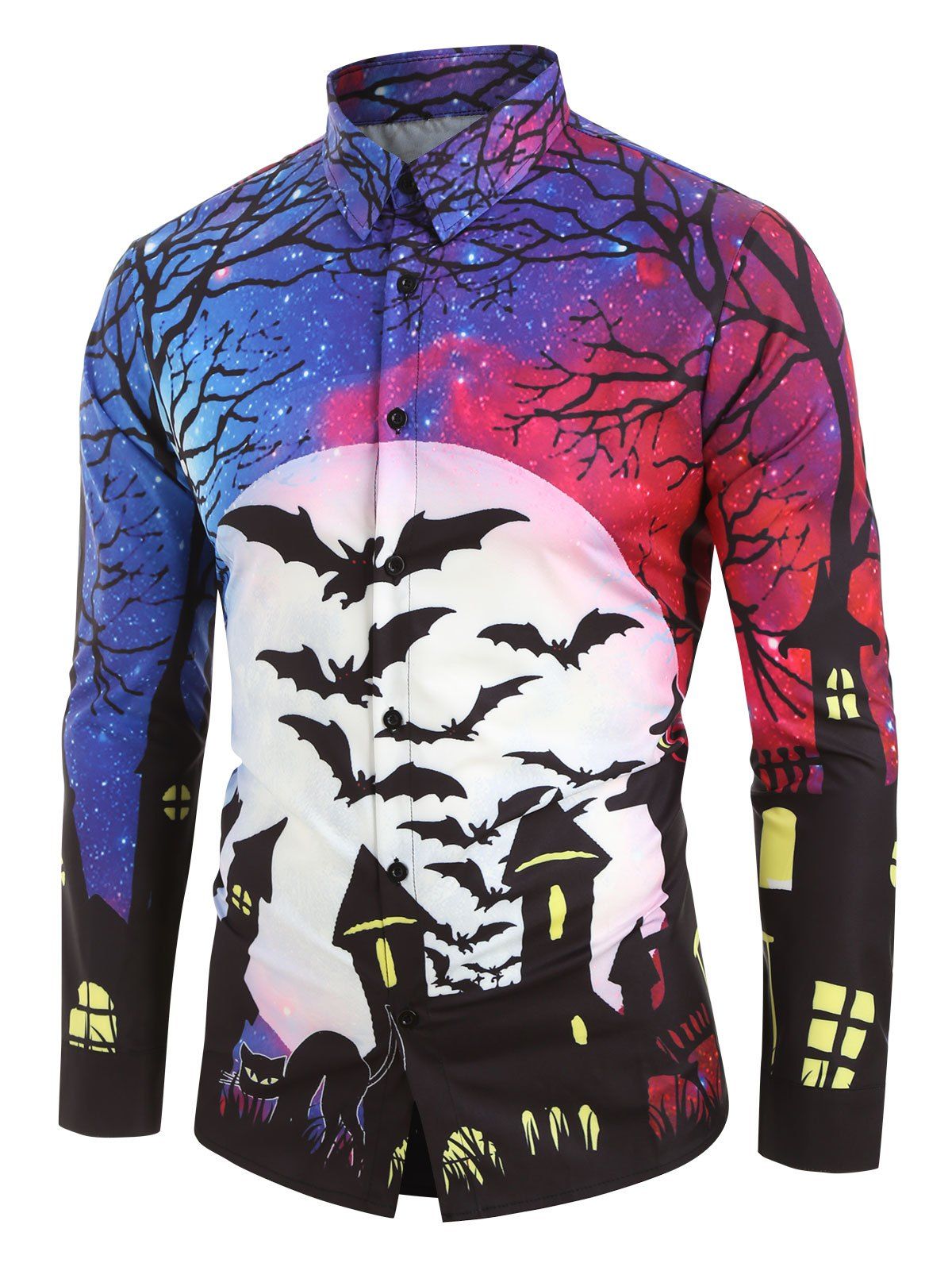 

Halloween Bat Moon Print Long-sleeved Shirt, Multi