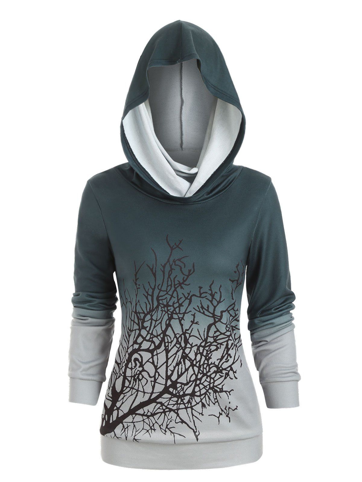 

Halloween Convertible Collar Tree Print Sweatshirt, Medium sea green