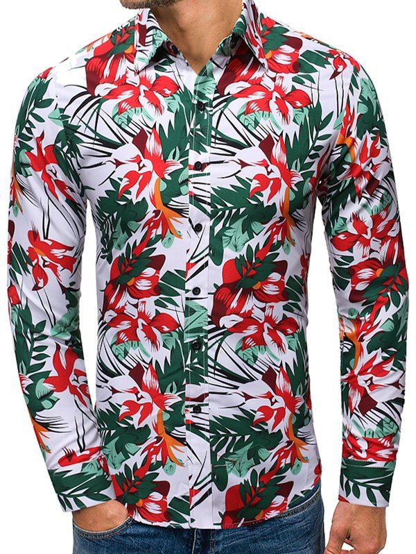 

Floral Plant Printed Long Sleeves Shirt, White