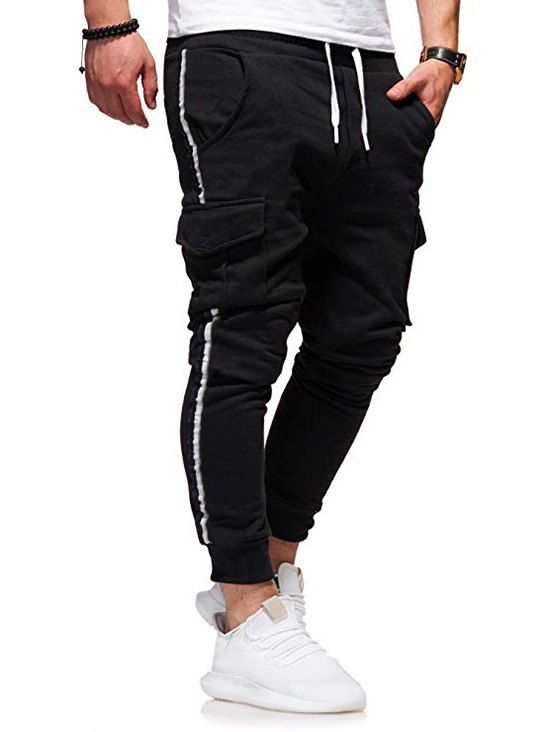 

Color Spliced Pocket Decoration Jogger Pants, Black