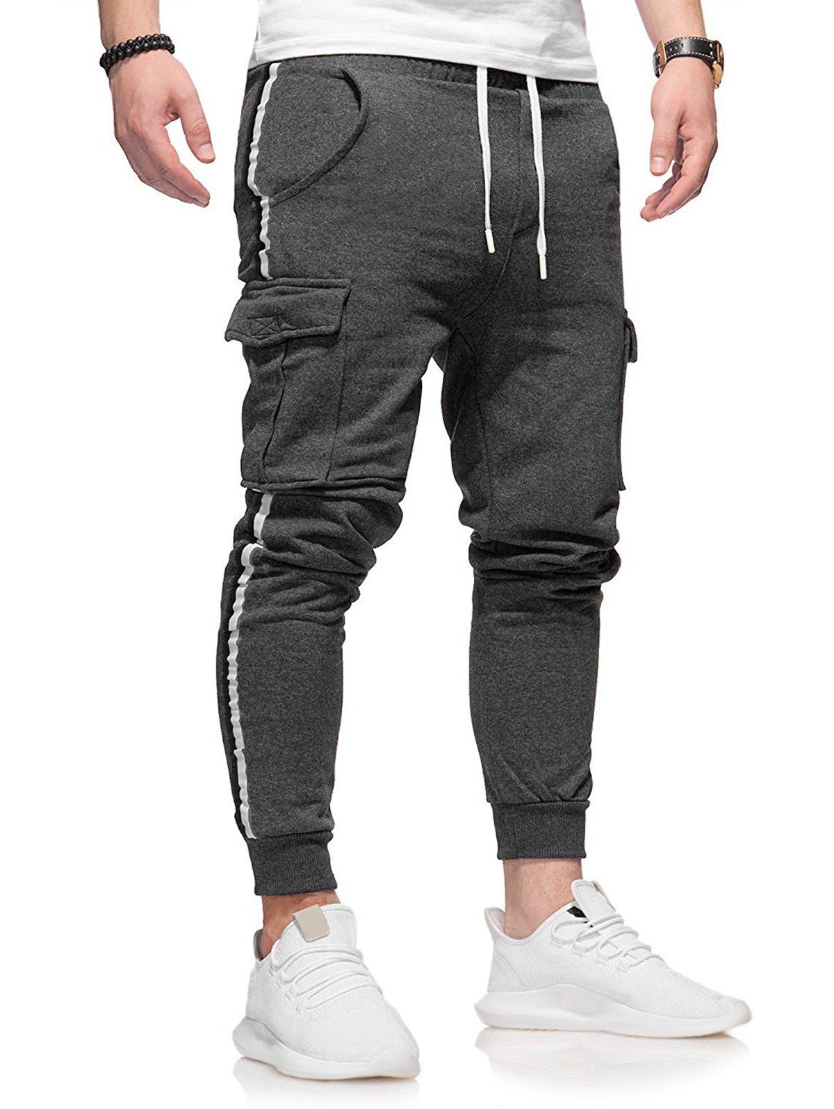 

Color Spliced Pocket Decoration Jogger Pants, Gray