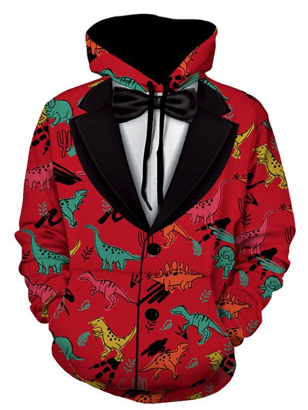 

Dinosaur Cartoon Print Hoodie, Red