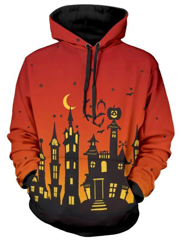 

Halloween Castle Moon Pumpkin Print Pullover Hoodie, Multi
