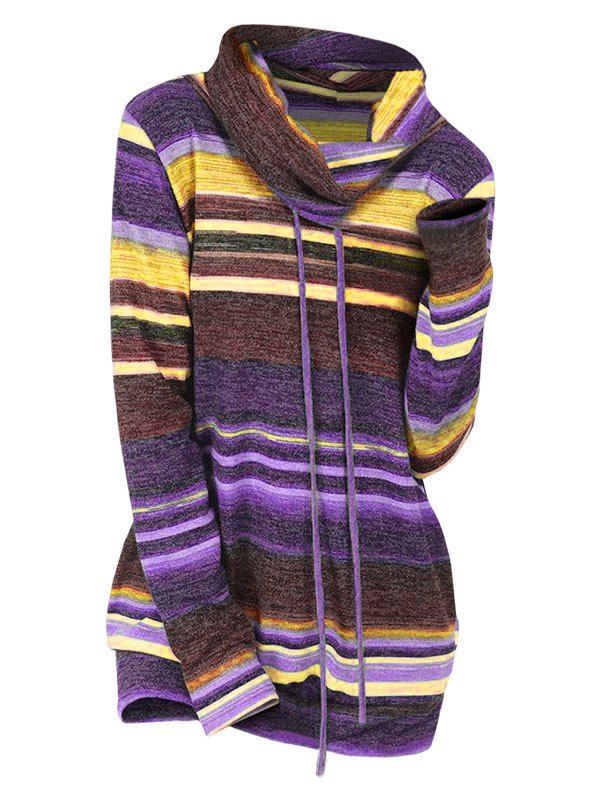 

Striped Drawstring Cowl Neck Knitwear, Tyrian purple