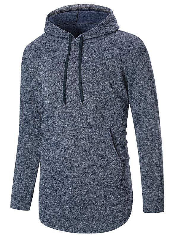 

Curved Hem Solid Kangaroo Pocket Hoodie, Blue
