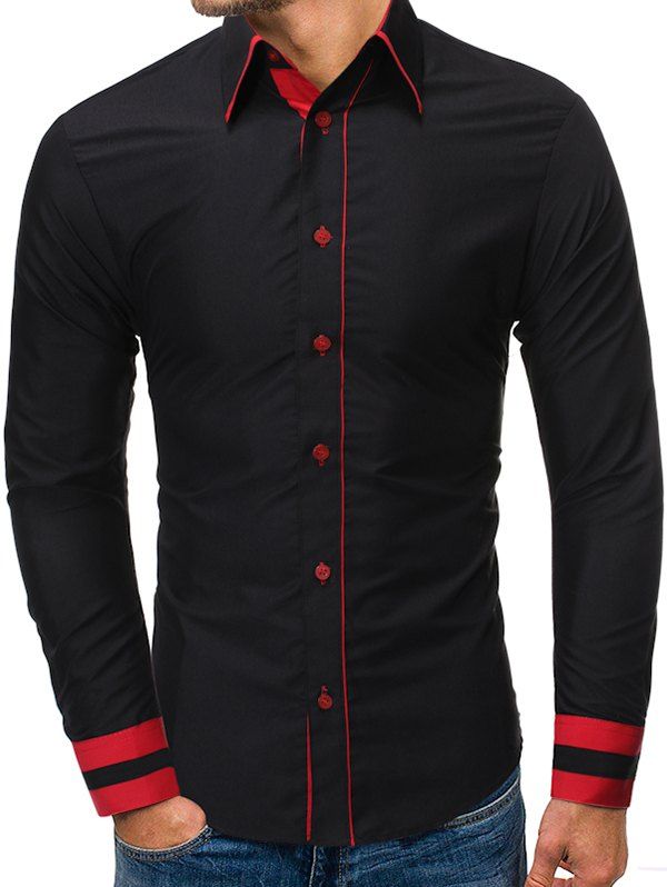 

Color Spliced Button Up Full Sleeves Shirt, Black