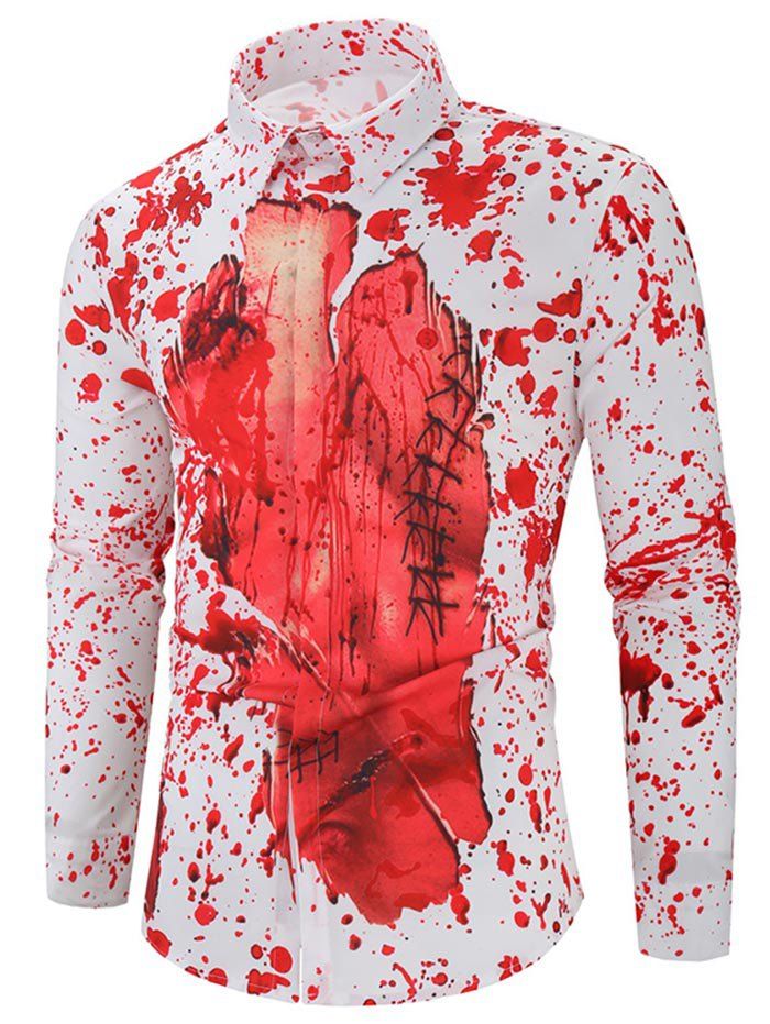 

Halloween Belly Blood Splatter Print Hidden Button Shirt, Multi