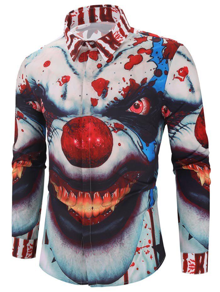 

Halloween Clown Blood Star Print Hidden Button Shirt, Multi