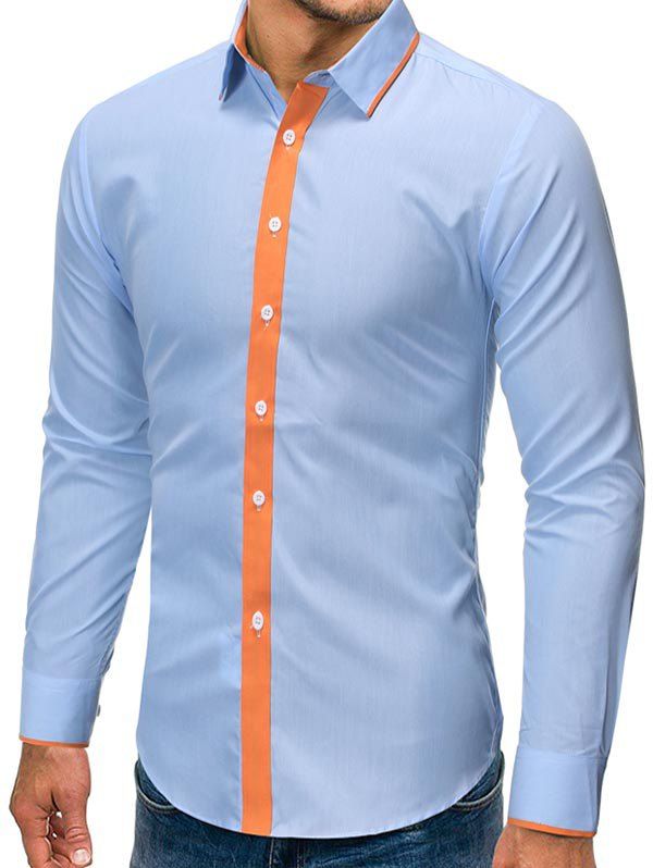 

Color Spliced Full Sleeves Casual Shirt, Light blue