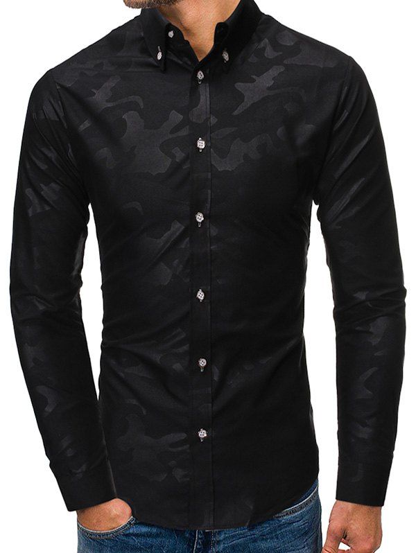 

Casual Button Up Long Sleeves Shirt, Black