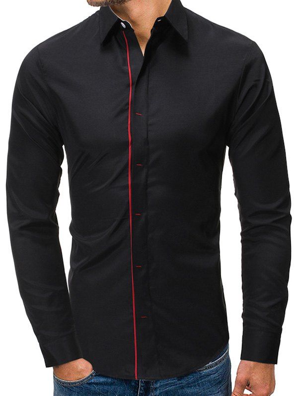 

Casual Button Up Long Sleeves Base Shirt, Black