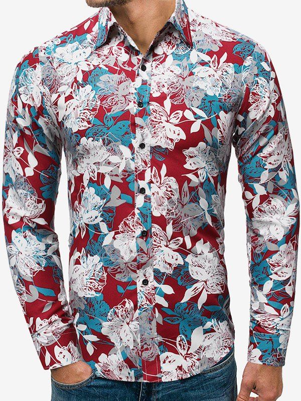 

Floral Leaf Pattern Full Sleeves Shirt, Ruby red