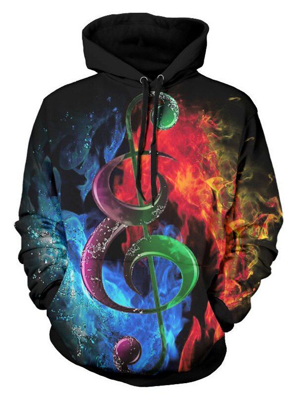 

Music Note Water and Fire 3D Print Kangaroo Pocket Hoodie, Multi