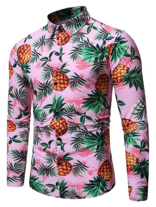 

Pineapple Plant Print Long Sleeves Shirt, Light pink
