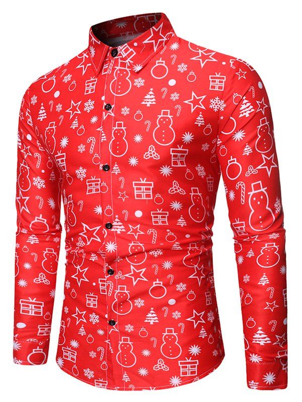 

Christmas Snowman Pattern Long-sleeved Shirt, Red