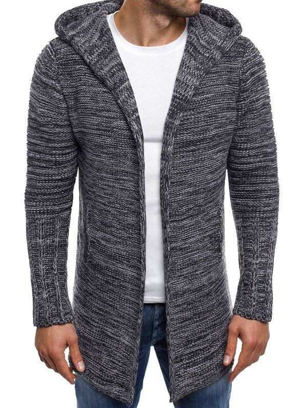 

Open Front Long Hooded Cardigan, Dark gray