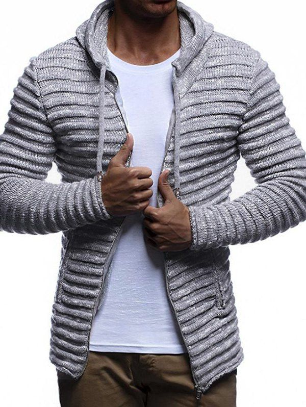 

Drawstring Zipper Hooded Sweater, Light gray