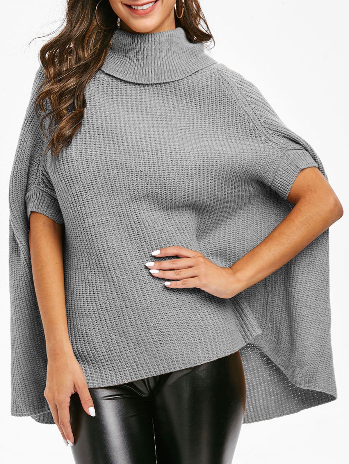 

Turtleneck Cloak Jumper Sweater, Gray