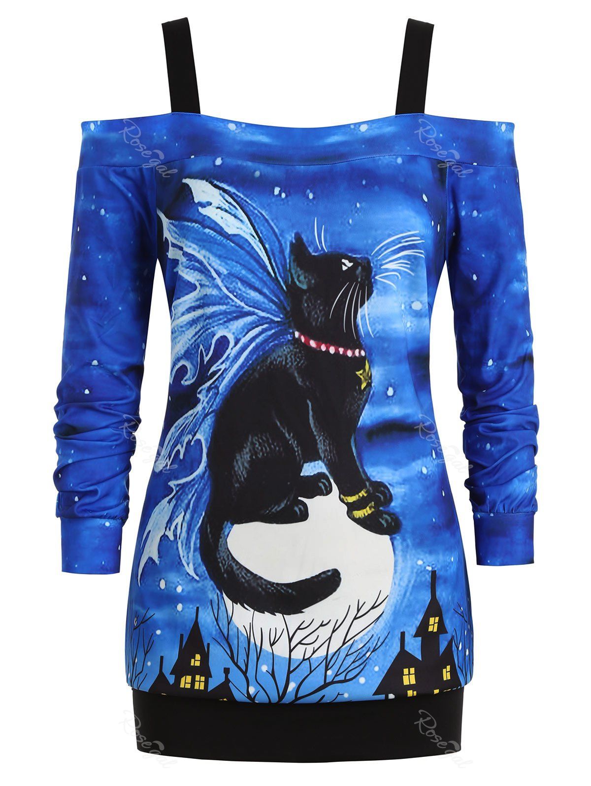 

Cold Shoulder Castle Halloween Cat Plus Size Sweatshirt, Multi-a