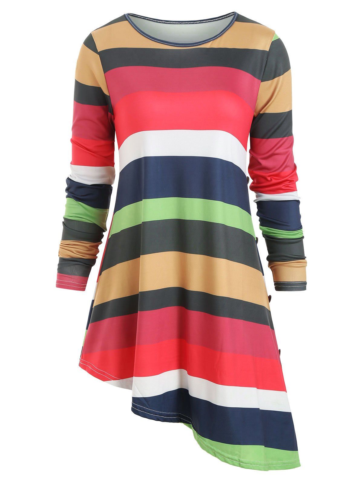 

Contrast Striped Asymmetric Longline Tee, Multi-a