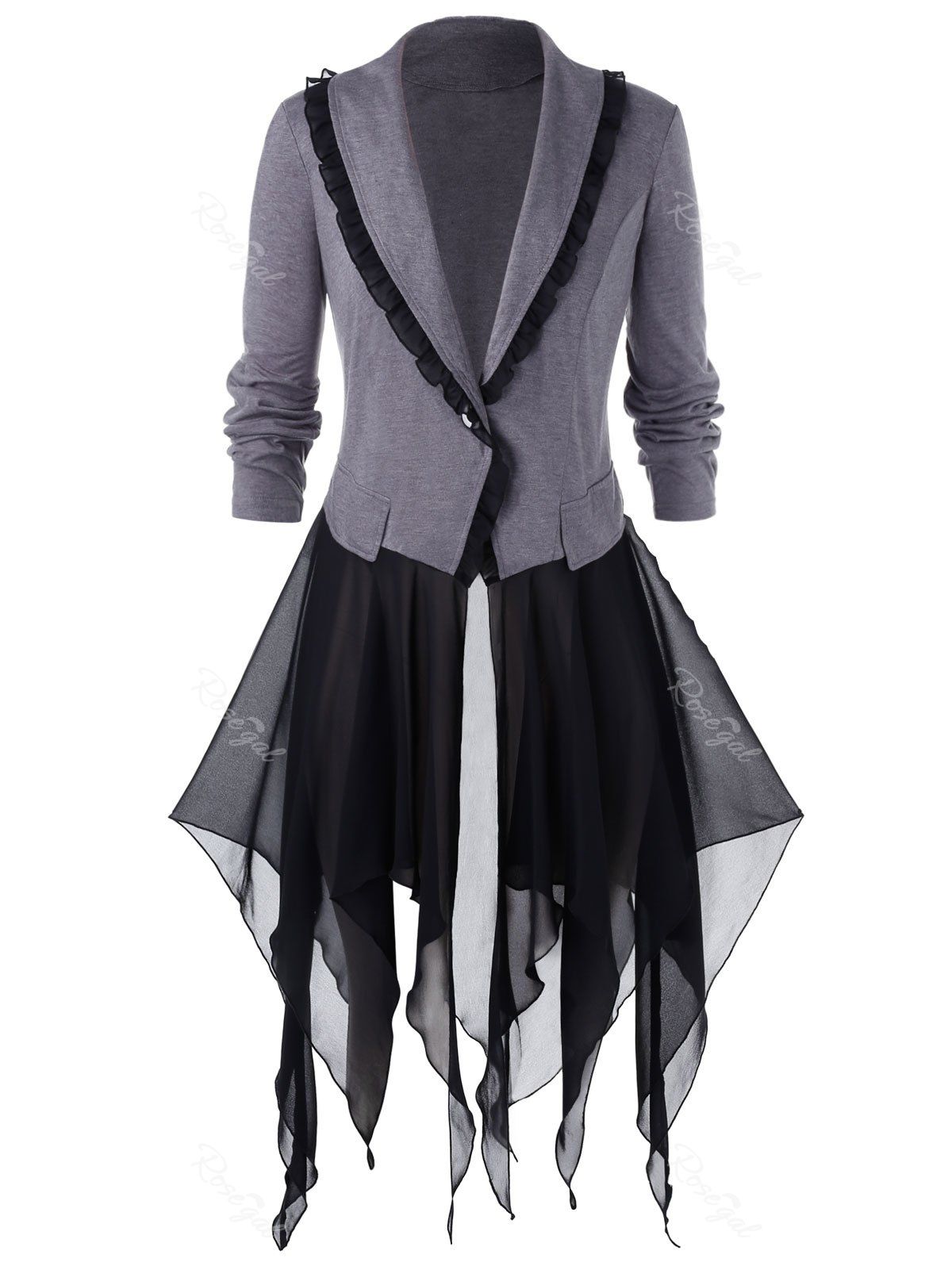 

Plus Size Halloween Chiffon Insert Handkerchief Coat, Gray