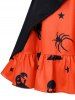 Robe d'Halloween Ligne A Vintage à Epaule Dénudée de Grande Taille avec Gilet en Couleur Unie - Orange 1X