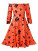 Robe d'Halloween Ligne A Vintage à Epaule Dénudée de Grande Taille avec Gilet en Couleur Unie - Orange 3X