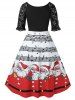 Plus Size Christmas Printed High Wasit Plunge Dress -  