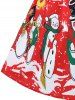 Robe de Soirée de Noël Rétro à Epaule Dénudée à Imprimé Bonhomme de Neige Grande Taille - Rouge 4X