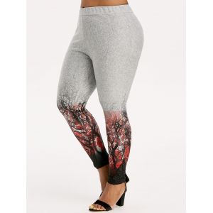 

Plus Size Halloween Tree Print Knitted Leggings, Blue gray